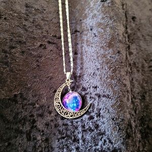 Crescent moon necklace galaxy pendant
